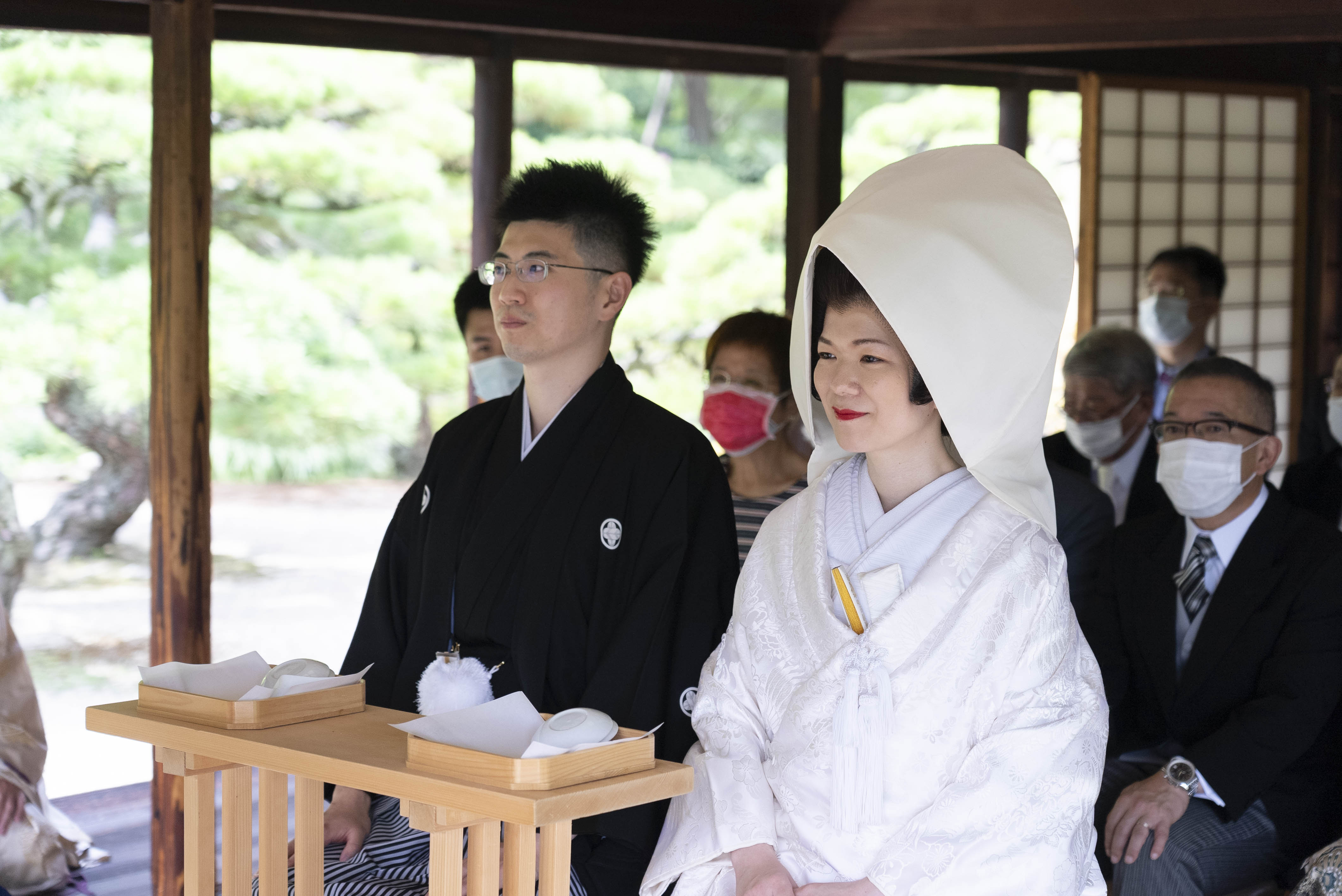 るさとウエディング　特別名勝 栗林公園での結婚式 神前式　式次第　新郎新婦結婚指輪の交換